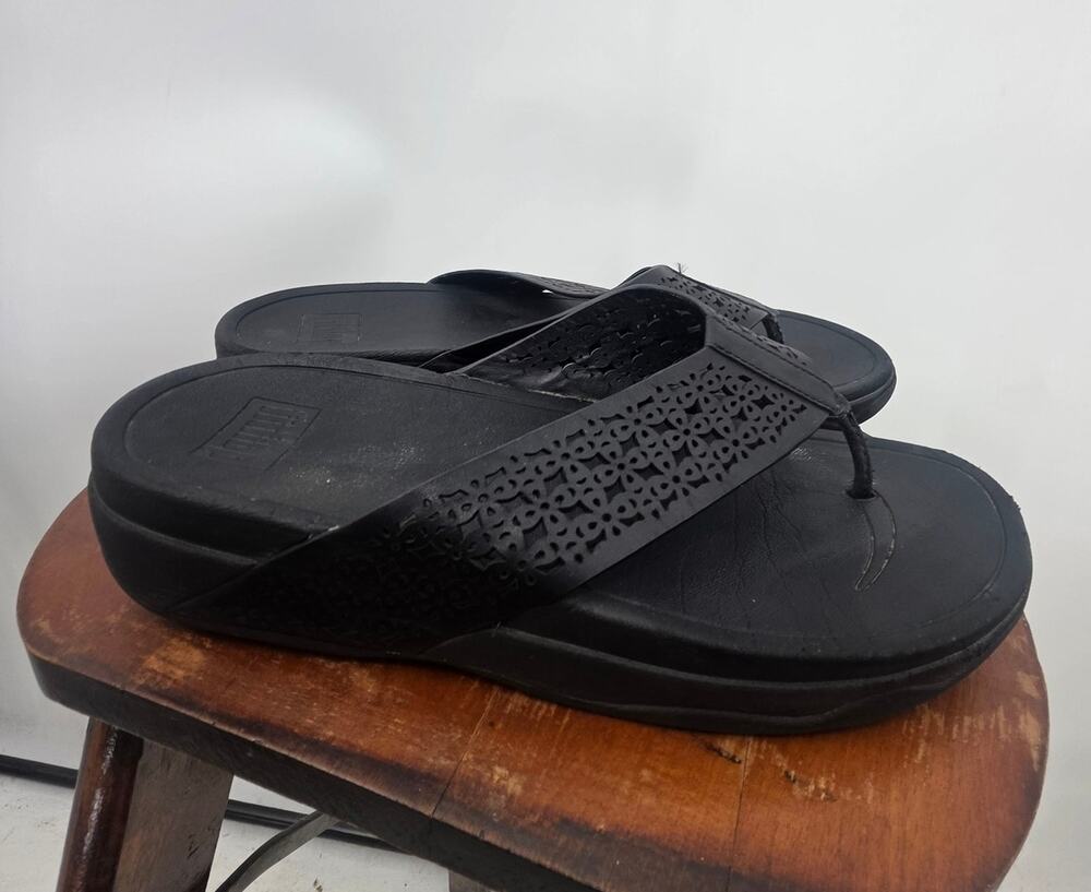 FitFlop Black Punchout Black Comfort Sandals Size 10